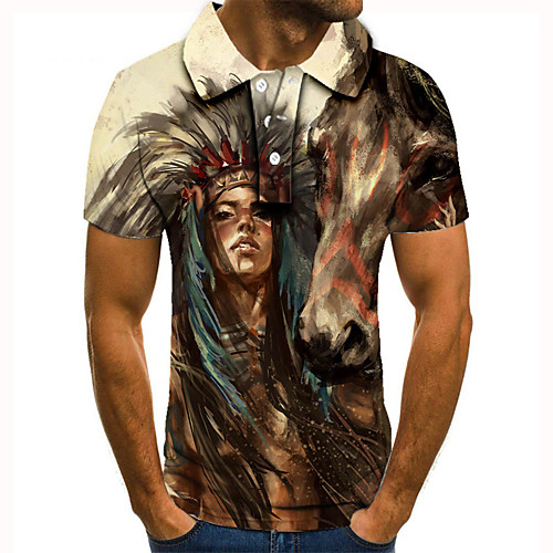 

Men's Golf Shirt 3D Print Graphic Prints Human Button-Down Short Sleeve Street Tops Casual Fashion Cool Brown / Sports