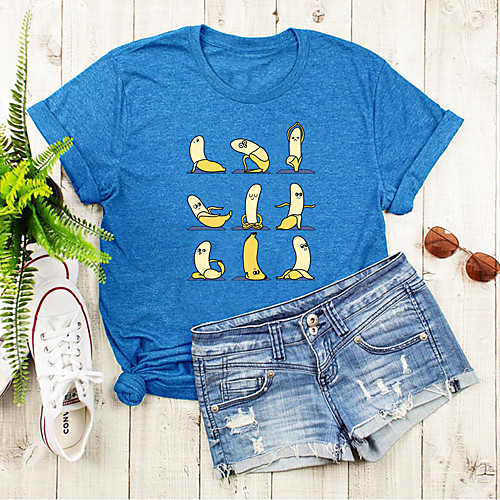 

Women's T shirt Graphic Fruit Print Round Neck Tops Basic Basic Top Black Blue Blushing Pink