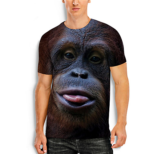 

Men's Tees T shirt 3D Print Graphic Prints Orangutan Animal Print Short Sleeve Daily Tops Casual Designer Big and Tall Brown