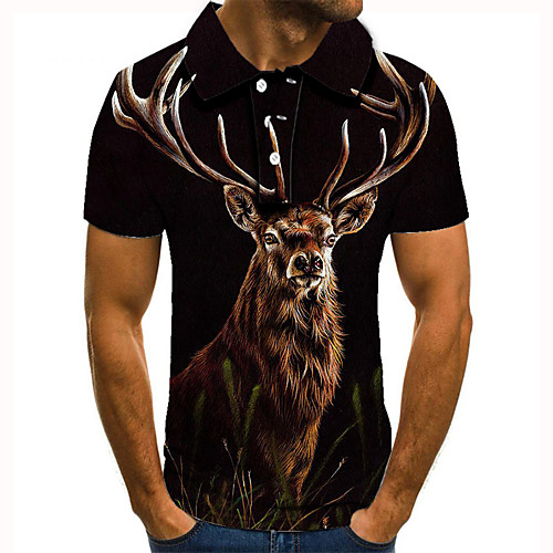 

Men's Golf Shirt Tennis Shirt 3D Print Graphic Prints Deer Animal Button-Down Short Sleeve Street Tops Casual Fashion Cool Black / Sports