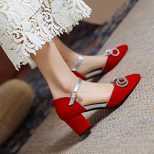 

Women's Wedding Shoes Cuban Heel Faux Leather Black Red Blue