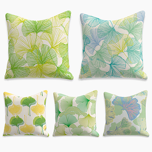 

Double Side Cushion Cover 5PC Faux Linen Soft Square Throw Pillow Cover Cushion Case Pillowcase for Sofa Bedroom 45 x 45 cm (18 x 18 Inch) Superior Quality Machine Washable Print Ginkgo Biloba