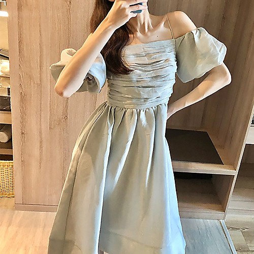 

A-Line Maxi Elegant Holiday Graduation Dress Spaghetti Strap Short Sleeve Knee Length Spandex with Sleek 2021