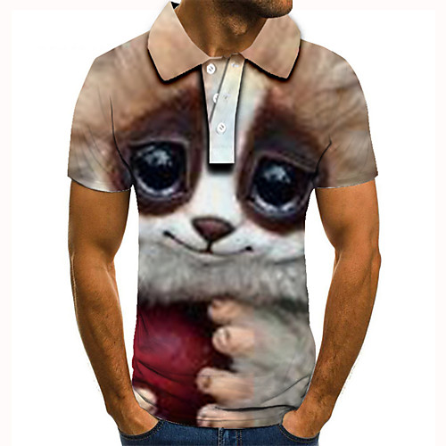 

Men's Golf Shirt Tennis Shirt 3D Print Cartoon Animal Button-Down Short Sleeve Street Tops Casual Fashion Cool Brown / Sports