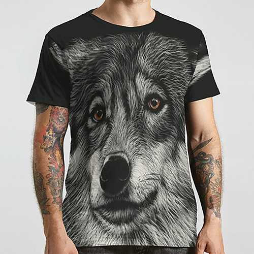 

Men's Unisex Tee T shirt 3D Print Graphic Prints Wolf Plus Size Print Short Sleeve Casual Tops Basic Designer Big and Tall Gray