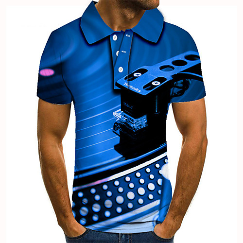 

Men's Golf Shirt 3D Print Graphic Prints Musical Instrument Button-Down Short Sleeve Street Tops Casual Fashion Cool Blue / Sports