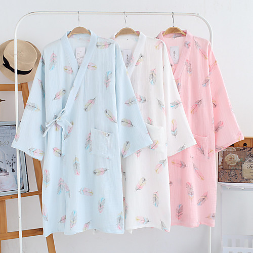

Crepe Cotton Bathrobe for Women, 7 / 4 Sleeve Thin Style, Kimono,Summer Living Clothes