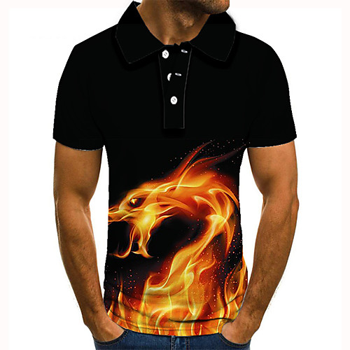 

Men's Golf Shirt Tennis Shirt 3D Print Dragon Graphic Prints Flame Button-Down Short Sleeve Street Tops Casual Fashion Cool Black / Sports