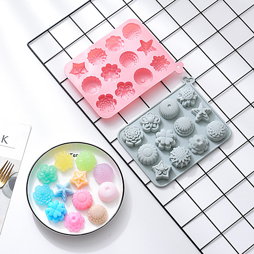 

Cake Molds 2 Pieces 12 Different Flower-shaped Silicone Molds Moon Cakes DIY Aromatherapy Ice Tray Soap Key Chain Mold Candy Food Storage Box