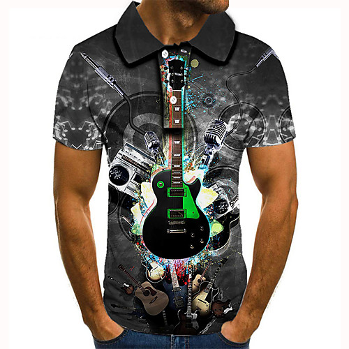 

Men's Golf Shirt Tennis Shirt 3D Print Graphic Prints Guitar Button-Down Short Sleeve Street Tops Casual Fashion Cool Gray / Sports