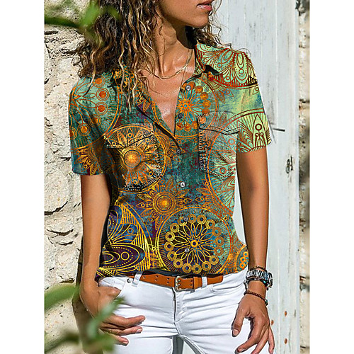 

Women's Bohemian Theme Blouse Shirt Graphic Paisley Button Print Shirt Collar Casual Streetwear Tops Blue Red Green
