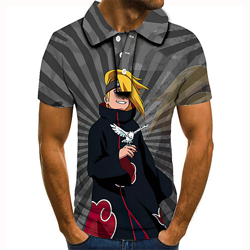 

Men's Golf Shirt 3D Print Anime Graphic Prints Button-Down Short Sleeve Street Tops Casual Fashion Cool Gray / Sports