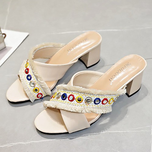 

Women's Sandals Chunky Heel Round Toe PU Black Beige