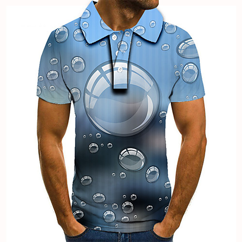 

Men's Golf Shirt Tennis Shirt 3D Print Graphic Prints Bubble Button-Down Short Sleeve Street Tops Casual Fashion Cool Blue / Sports