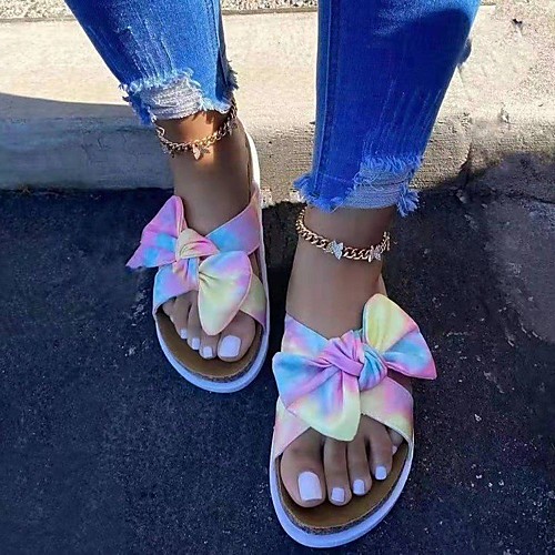 

Women's Sandals Outdoor Slippers Flat Heel Round Toe PU Leopard BluePink