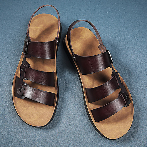 

Men's Sandals Casual Beach Daily Water Shoes Walking Shoes Nappa Leather Breathable Non-slipping Wear Proof Black Brown Summer