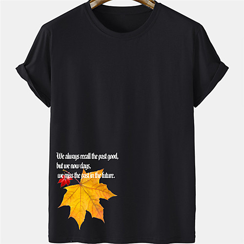 

Men's Unisex Tee T shirt Hot Stamping Leaves Letter Plus Size Short Sleeve Casual Tops 100% Cotton Basic Designer Big and Tall Black Khaki Gray