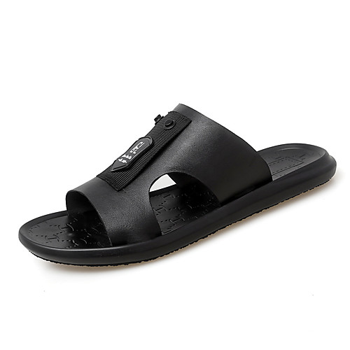 

Men's Slippers & Flip-Flops Leather Shoes Casual Beach Daily Outdoor Nappa Leather Cowhide Non-slipping Wear Proof Booties / Ankle Boots Black Spring Summer