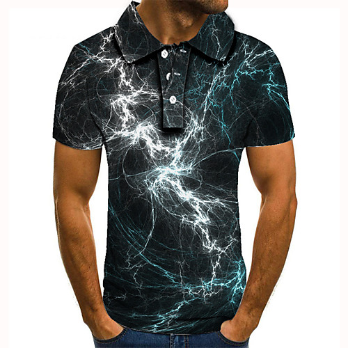 

Men's Golf Shirt Tennis Shirt 3D Print Lightning Graphic Prints Button-Down Short Sleeve Street Tops Casual Fashion Cool Blue / Sports