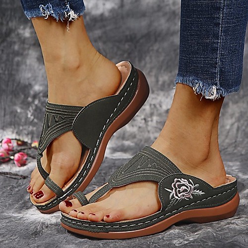 

Women's Sandals Comfort Shoes Wedge Heel Round Toe PU Floral Black Blue Gold
