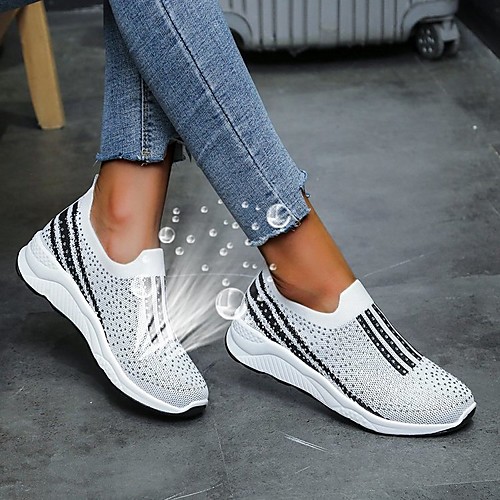 

Women's Flats Flyknit Shoes Flat Heel Round Toe Rubber Mesh White Light Red Black