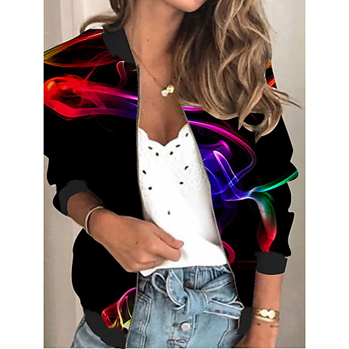 

Women's Jacket Daily Fall Spring Regular Coat V Neck Regular Fit Sporty Casual Jacket Long Sleeve Print Print Black / Holiday