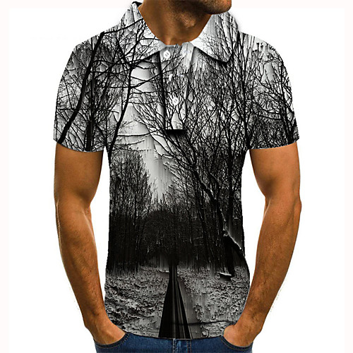 

Men's Golf Shirt Tennis Shirt 3D Print Scenery Graphic Prints Tree Button-Down Short Sleeve Street Tops Casual Fashion Cool Black / Sports