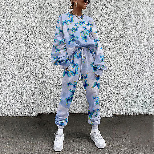 

Women's Basic Streetwear Butterfly Vacation Casual / Daily Two Piece Set Tracksuit T shirt Pant Loungewear Jogger Pants Drawstring Print Tops