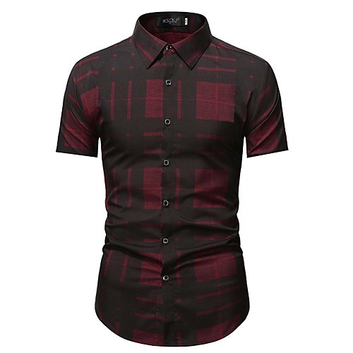 

Men's Shirt Striped Lattice Short Sleeve Casual Tops Business Simple Red