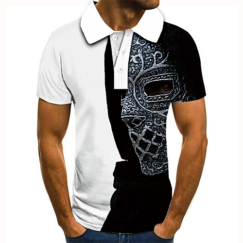 

Men's Golf Shirt Tennis Shirt 3D Print Graphic Prints Mask Button-Down Short Sleeve Street Tops Casual Fashion Cool Black / White / Sports