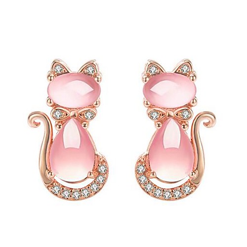 

Women's Cat's Eye Stud Earrings 3D Cat Cute Earrings Jewelry Champagne For Date Festival 1 Pair