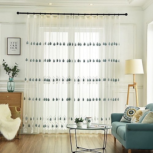 

Two Panel European Style Embroidered Window Screen Living Room Bedroom Dining Room Children's Room Translucent Tulle