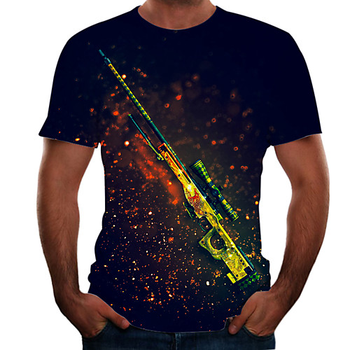 

Men's T shirt 3D Print 3D Rivet Mesh Short Sleeve Casual Tops Sportswear Sports Black Orange Navy Blue