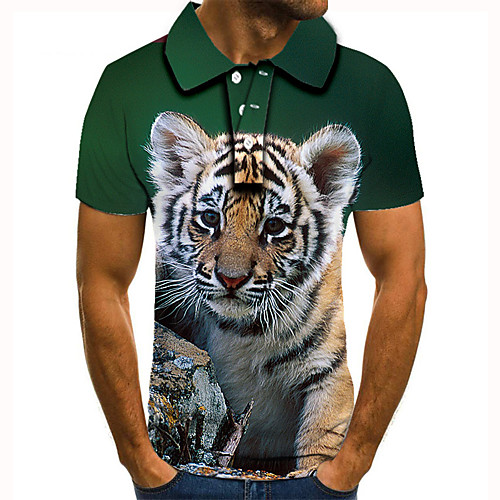 

Men's Golf Shirt Tennis Shirt 3D Print Graphic Prints Tiger Animal Button-Down Short Sleeve Street Tops Casual Fashion Cool Green / Sports