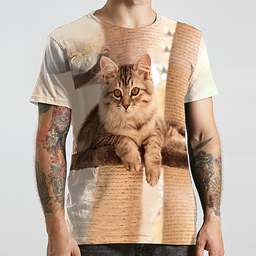 

Men's Unisex Tee T shirt 3D Print Cat Graphic Prints Animal Plus Size Print Short Sleeve Casual Tops Fashion Designer Big and Tall Yellow