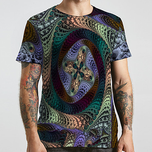 

Men's Unisex Tee T shirt 3D Print Graphic Prints Geometry Plus Size Print Short Sleeve Casual Tops Basic Designer Big and Tall Rainbow