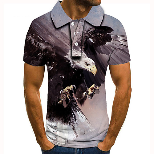 

Men's Golf Shirt 3D Print Eagle Animal Button-Down Short Sleeve Street Tops Casual Fashion Cool Gray / Sports