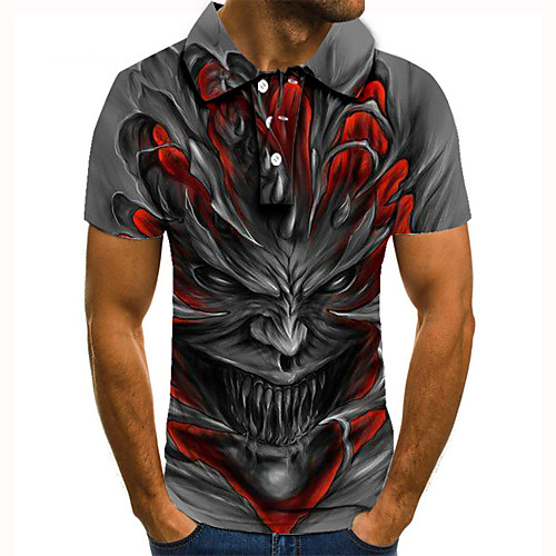 

Men's Golf Shirt Tennis Shirt 3D Print Graphic Prints Monster Button-Down Short Sleeve Street Tops Casual Fashion Cool Gray / Sports