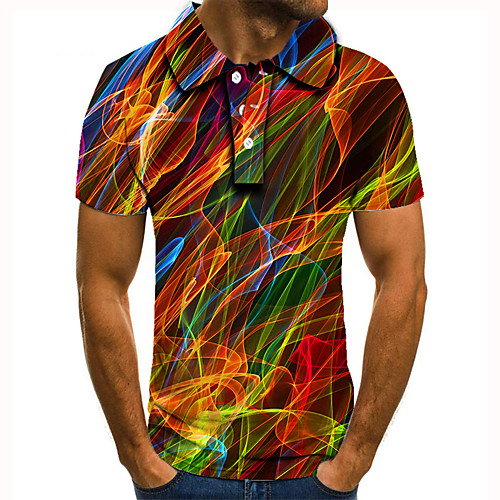 

Men's Golf Shirt Tennis Shirt 3D Print Graphic Prints Streamer Button-Down Short Sleeve Street Tops Casual Fashion Cool Rainbow / Sports