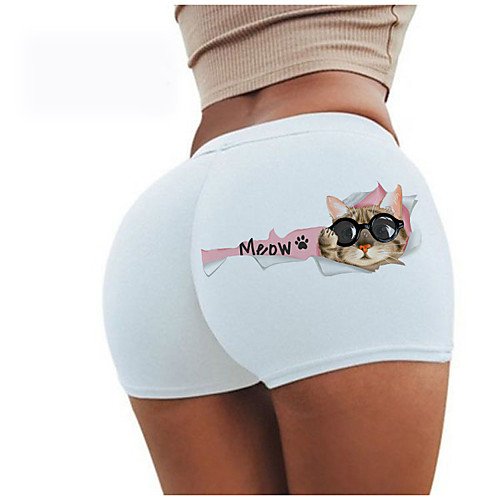 

Women's Colorful Fashion Comfort Holiday Beach Leggings Pants Cat Graphic Prints Short Sporty Elastic Waist Print White