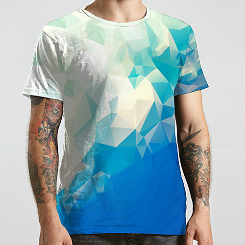 

Men's Unisex Tee T shirt 3D Print Graphic Prints Geometry Print Short Sleeve Casual Tops Basic Designer Big and Tall Blue