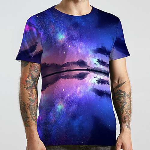

Men's Unisex Tee T shirt 3D Print Galaxy Graphic Prints Plus Size Print Short Sleeve Casual Tops Basic Designer Big and Tall Blue