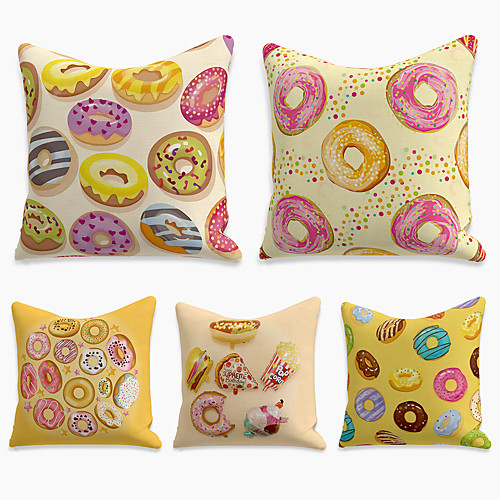 

Cushion Cover 5PCS Faux Linen Soft Print Square Throw Pillow Cover Cushion Case Pillowcase for Sofa Bedroom 45 x 45 cm (18 x 18 Inch) Superior Quality Mashine Washable