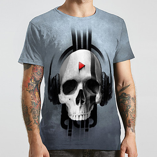

Men's Unisex Tee T shirt 3D Print Graphic Prints Skull Plus Size Print Short Sleeve Casual Tops Fashion Designer Big and Tall Gray