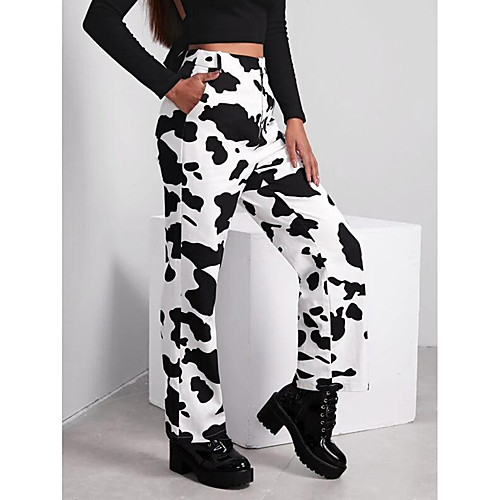 

Women's Fashion Novelty Comfort Going out Weekend Chinos Pants Geometric Pattern Color Block Ankle-Length Pocket Print Black Purple Brown