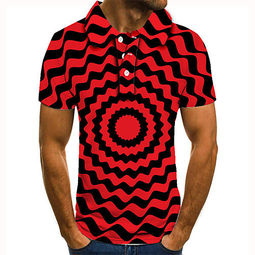 

Men's Golf Shirt 3D Print Optical Illusion Geometry Button-Down Short Sleeve Street Tops Casual Fashion Cool Red / Sports