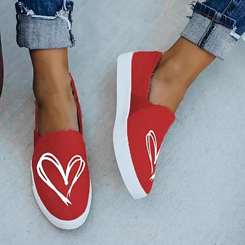 

Women's Loafers & Slip-Ons Slip-on Sneakers Flat Heel Round Toe Canvas Red
