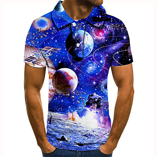 

Men's Golf Shirt Tennis Shirt 3D Print Galaxy Graphic Prints Interstellar Button-Down Short Sleeve Street Tops Casual Fashion Cool Blue / Sports