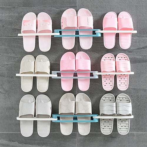 

3 in 1 Shoes Rack PP Sandals Slippers Hanger Wall Mounted Folding Adhesive Towel Storage Shelf for Home Bathroom Storage Tool