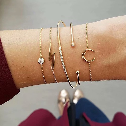 

lightning bracelet opening leaf moon diamond five-piece bracelet female suit